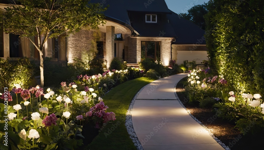 Nighttime Garden Glow LED Light Posts Illuminate Modern Backyard Nighttime Garden Glow LED Light Posts Illuminate Modern Backyard