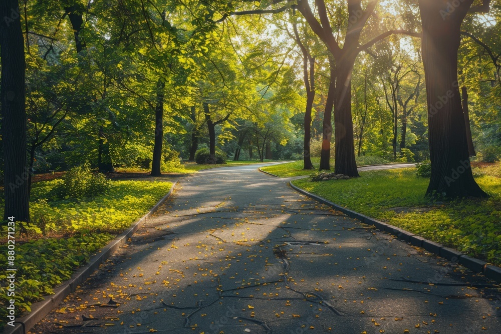 Fototapeta premium Sunlit Pathway Through Summer Woods