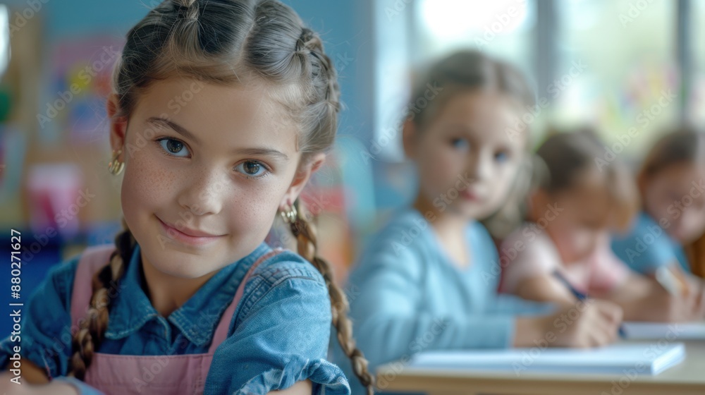 The smiling girl in classroom. The smiling girl in classroom.
