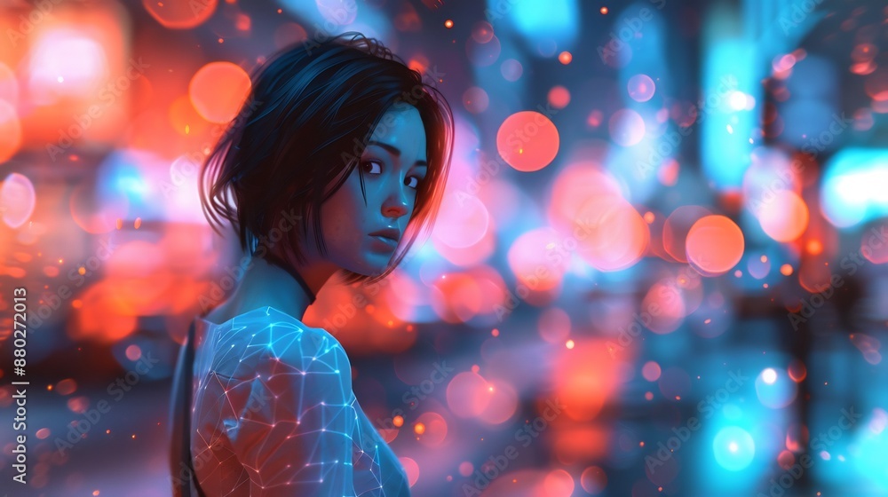 Woman wearing glasses on city lights background Woman wearing glasses on city lights background