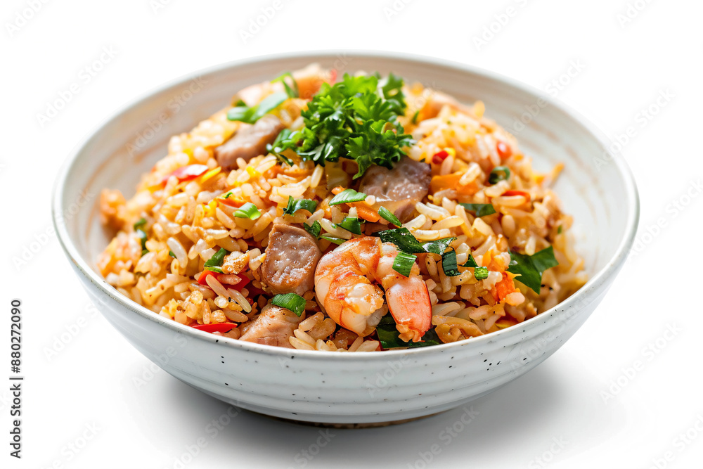 a bowl of rice with shrimp and vegetables a bowl of rice with shrimp and vegetables
