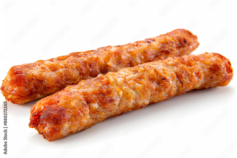 two sausage sticks are sitting on a white surface two sausage sticks are sitting on a white surface