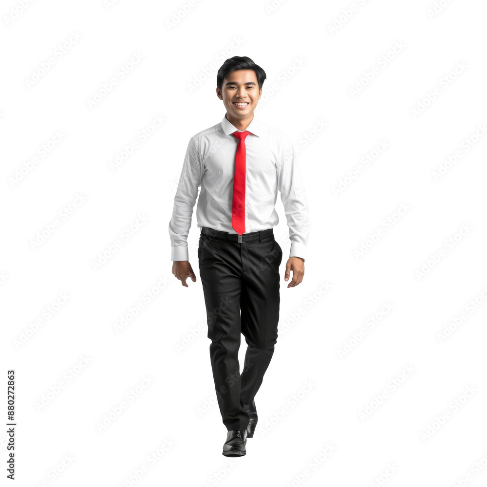 full body photo of a young vietnamese businessman wearing white shirt red tie smiling isolated on transparent background full body photo of a young vietnamese businessman wearing white shirt red tie smiling isolated on transparent background