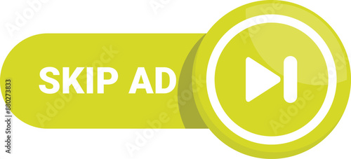 Green skip ad button for skipping boring and irrelevant internet marketing