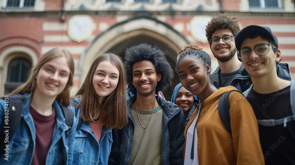 Young people of all colors gather to look into the camera Young people of all colors gather to look into the camera