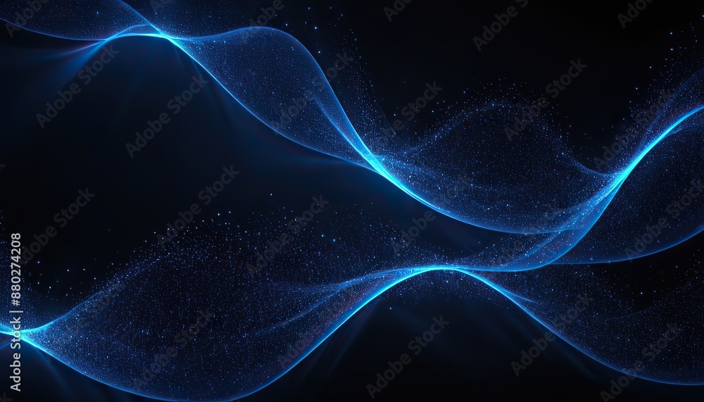 Fototapeta premium blue light dots creates a mesmerizing digital wave pattern against a dark backdrop.200