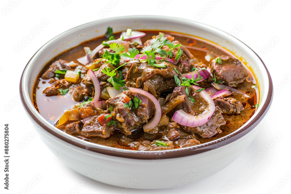a bowl of stew with meat and onions a bowl of stew with meat and onions