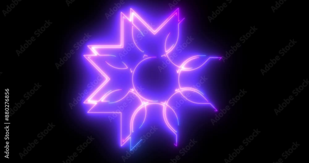 Simple neon glowing flower-like ornamental pattern tile animation 4K. Surreal spring time jungle music video stage background. Disco night club nightlife colored glossy growth showing clip. Elegant bg Simple neon glowing flower-like ornamental pattern tile animation 4K. Surreal spring time jungle music video stage background. Disco night club nightlife colored glossy growth showing clip. Elegant bg