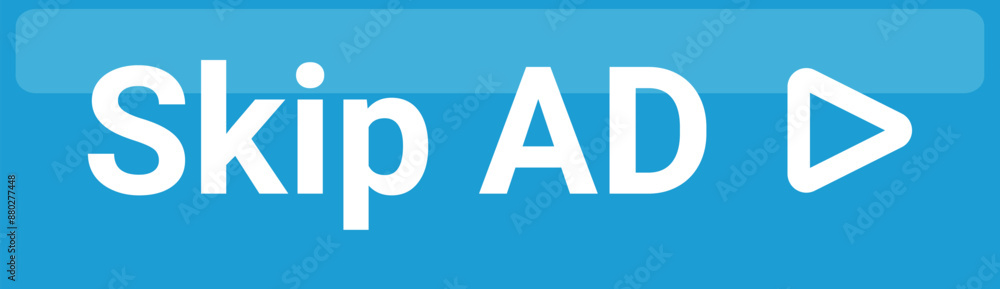 Blue skip ad button with white play button inviting user to skip advertisement and avoid marketing Blue skip ad button with white play button inviting user to skip advertisement and avoid marketing
