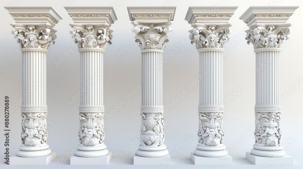 Fototapeta premium Five Ornate White Columns in a Row