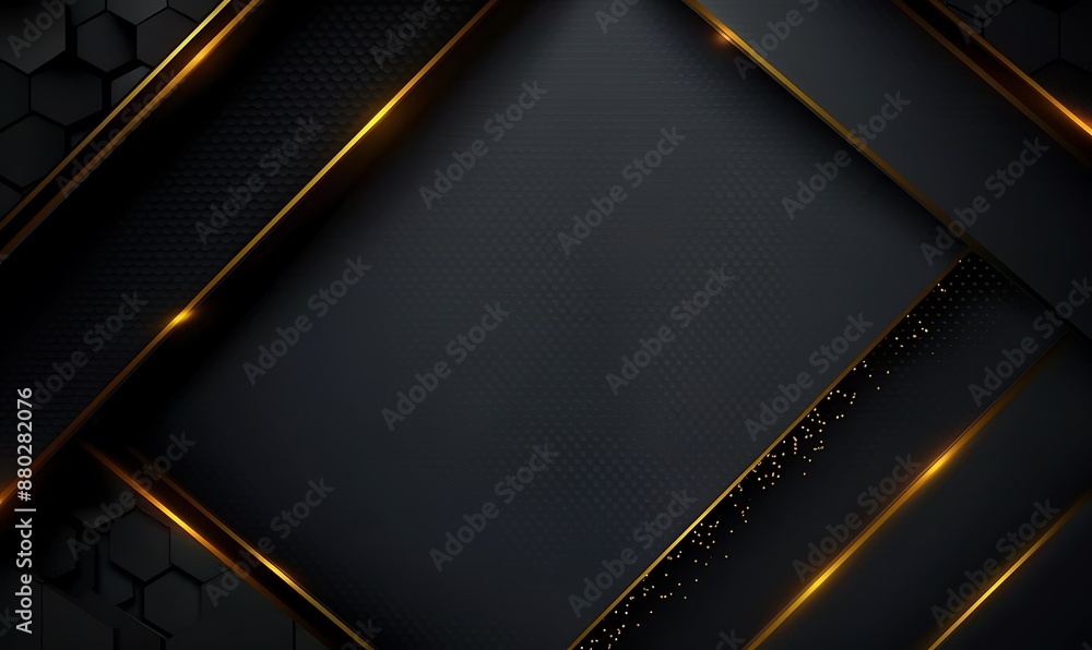 Modern Dark hexagonal carbon fiber with golden luminous lines and highlights background, Generative AI Modern Dark hexagonal carbon fiber with golden luminous lines and highlights background, Generative AI
