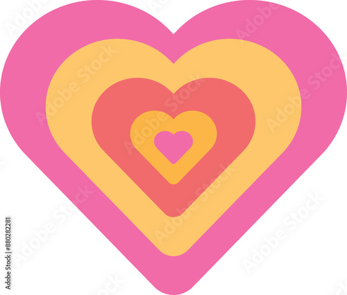 Pink and orange heart shape made of concentric heart shapes, symbolizing love and romance
