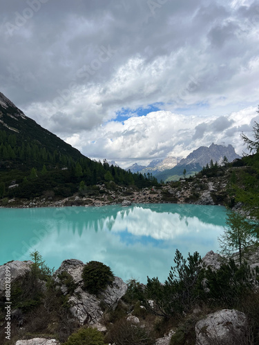 Lago di Sorapiss (Italian: Lago di Sorapiss; German: Sorapissee) is a lake in the mountain range Sorapiss in the Dolomites, province of Belluno, c. 12 km away from Cortina d'Ampezzo. photo