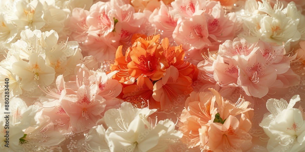 A soft and delicate arrangement of pastel flowers in full bloom A soft and delicate arrangement of pastel flowers in full bloom