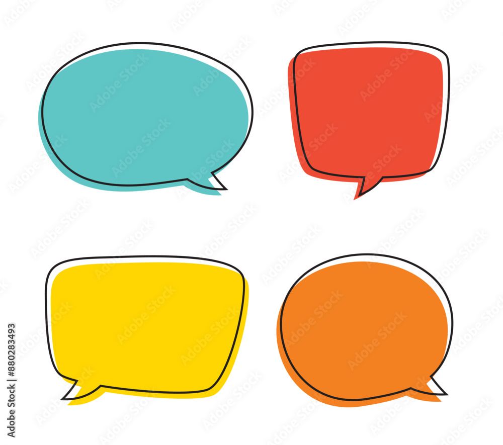 Speech symbol talk and thinking hand drawn style. Bubble with color and outline set. Speech symbol talk and thinking hand drawn style. Bubble with color and outline set.