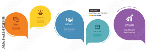 Infographics speech bubbles timeline with 5 number data template. Illustration abstract background.