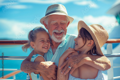 Photo of grandfather with granchildren on cruise ship