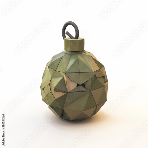 3D Render, Low Poly style of a grenade, on isolated white background, Generative AI