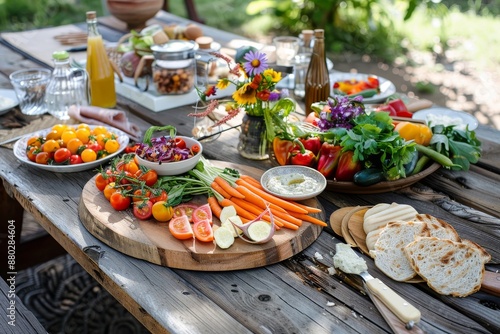 Colorful Picnic Spread on a Wooden Table