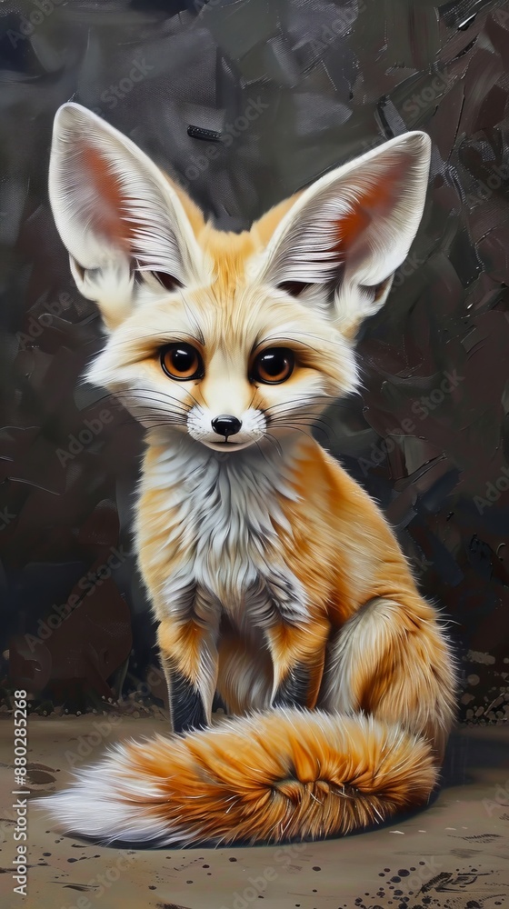 Fototapeta premium A painting of a fox sitting on the ground.