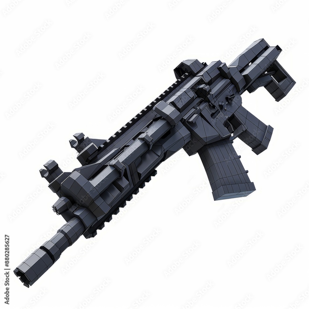 3D Render, Low Poly style of an assault rifle, on isolated white background, Generative AI 3D Render, Low Poly style of an assault rifle, on isolated white background, Generative AI
