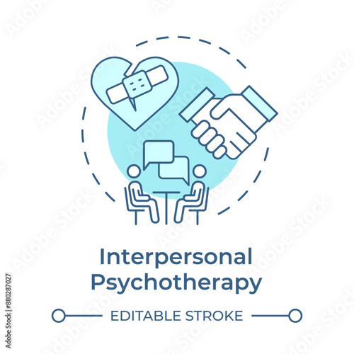 Interpersonal psychotherapy soft blue concept icon. Mood disorder, interpreting emotions. Round shape line illustration. Abstract idea. Graphic design. Easy to use in infographic, presentation