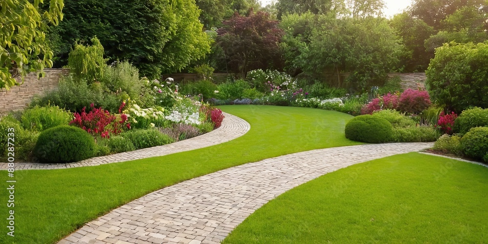 edging with elegant flower beds beautiful gravel path. Cotswold Cottage Garden style landscape design edging with elegant flower beds beautiful gravel path. Cotswold Cottage Garden style landscape design