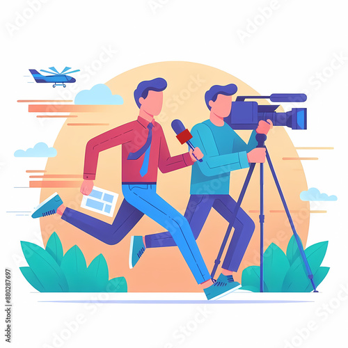 News reporter with microphone vector illustration isolated on white background