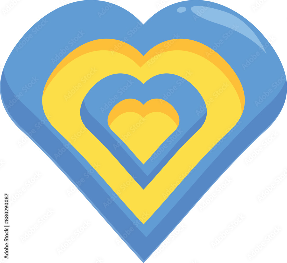 Blue heart containing multiple yellow hearts, symbolizing deep love and affection Blue heart containing multiple yellow hearts, symbolizing deep love and affection
