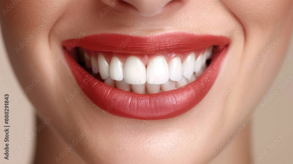 Close-up of a Smiling Woman with Red Lipstick Close-up of a Smiling Woman with Red Lipstick