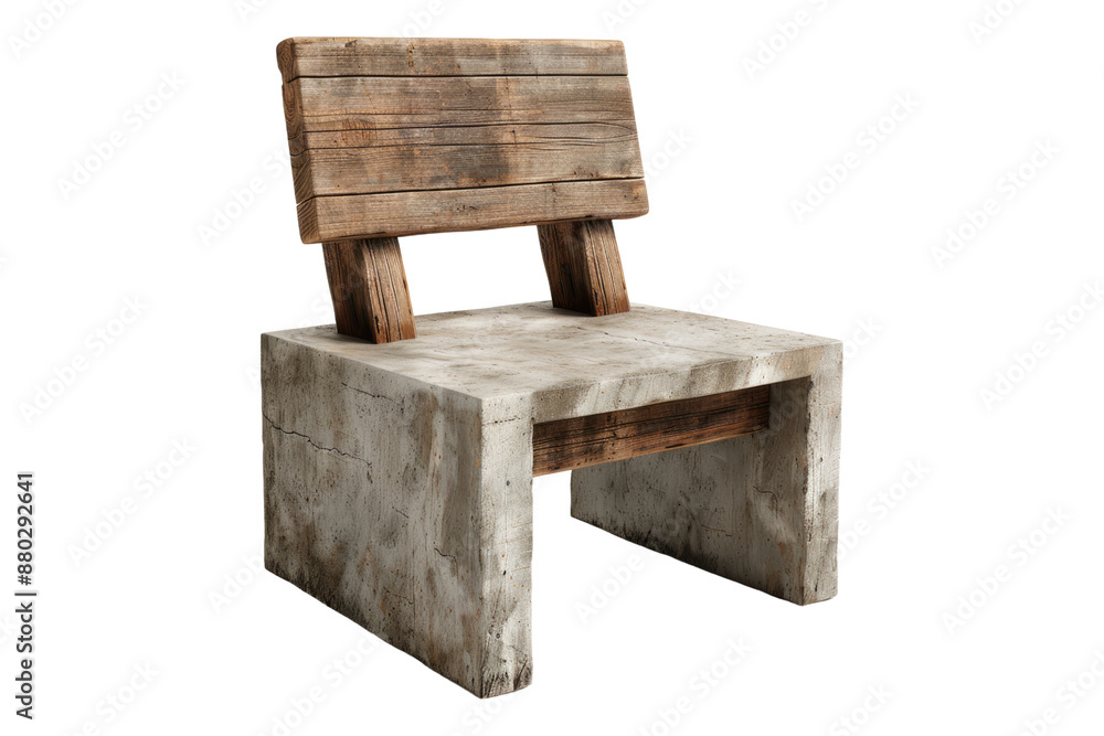 Cement chair with wooden seat isolated on transparent background Cement chair with wooden seat isolated on transparent background