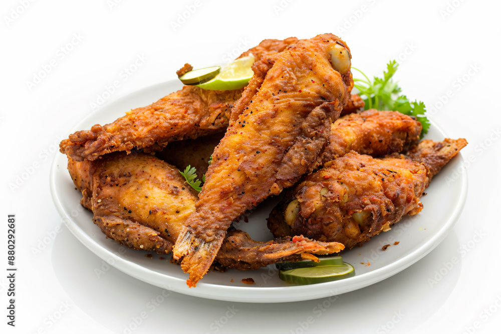 a plate of fried chicken with a side of lime a plate of fried chicken with a side of lime