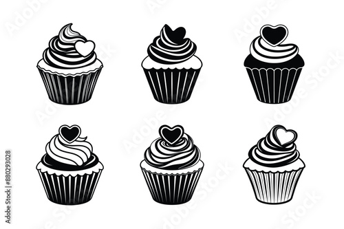 set of cupcake muffin cake with cream icing frosting vector illustration isolated on white