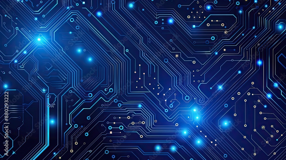 High-tech circuit board design in blue, ideal for technology presentations. High-tech circuit board design in blue, ideal for technology presentations.