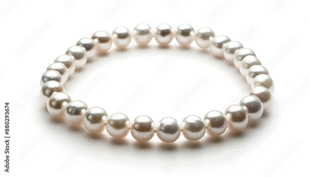 Elegant pearl necklace isolated on white, top view Elegant pearl necklace isolated on white, top view