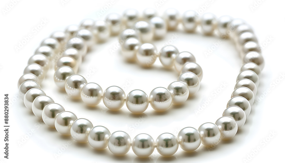 Elegant pearl necklace isolated on white, top view Elegant pearl necklace isolated on white, top view