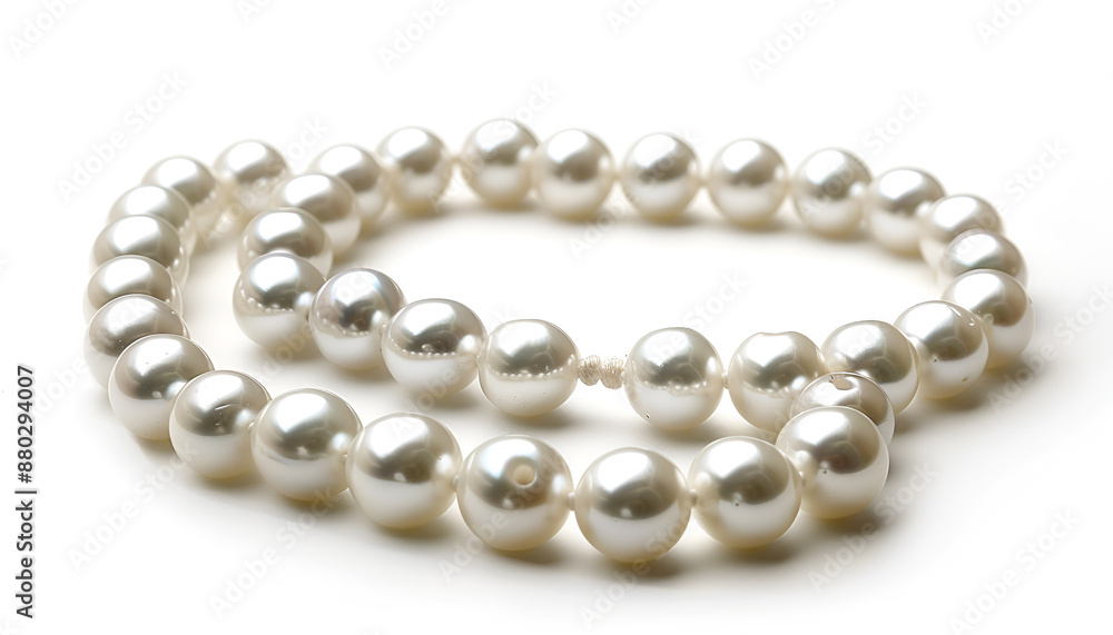 Elegant pearl necklace isolated on white, top view Elegant pearl necklace isolated on white, top view