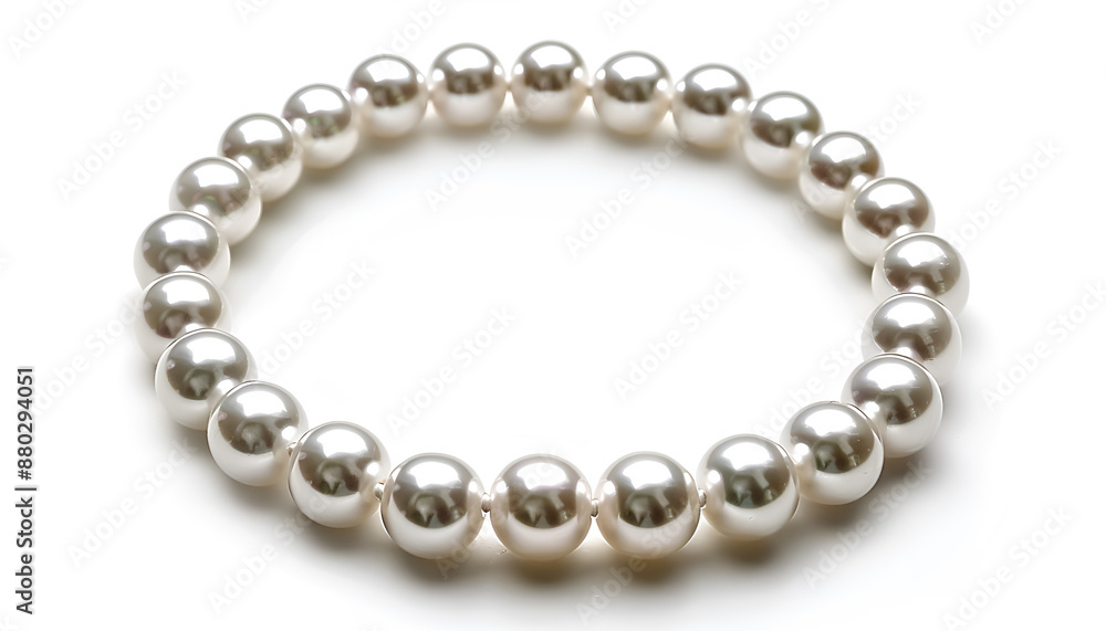 Elegant pearl necklace isolated on white, top view Elegant pearl necklace isolated on white, top view