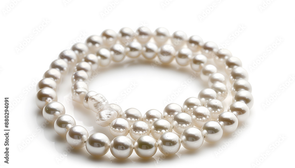 Elegant pearl necklace isolated on white, top view Elegant pearl necklace isolated on white, top view