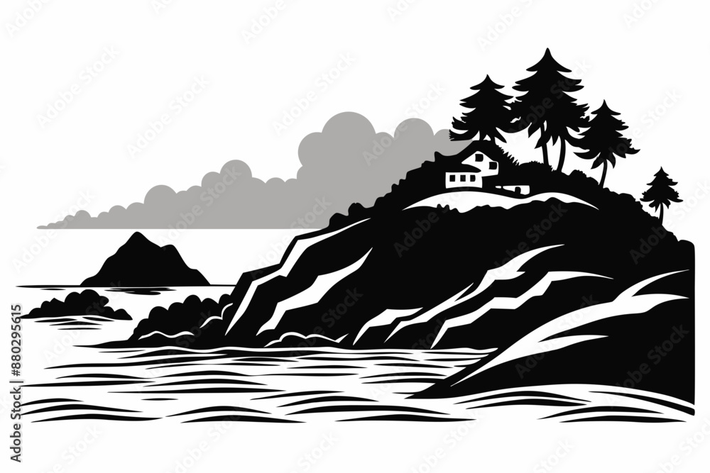 Coast in black silhouette clean color line art vector white background Coast in black silhouette clean color line art vector white background