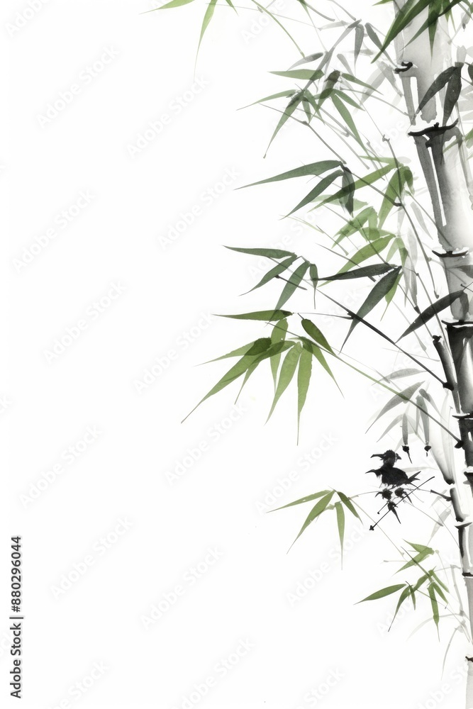 A close-up shot of a bamboo plant on a white background, ideal for use in interior design or botanical illustrations A close-up shot of a bamboo plant on a white background, ideal for use in interior design or botanical illustrations