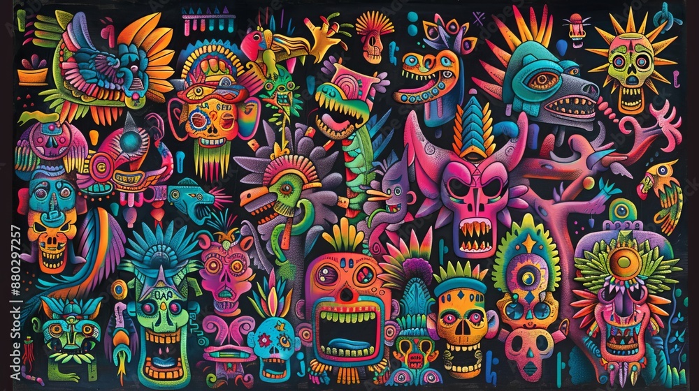 Colorful Masks and Creatures Illustration Colorful Masks and Creatures Illustration