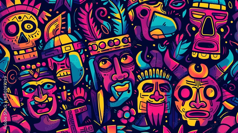 Colorful Tribal Masks Pattern Colorful Tribal Masks Pattern