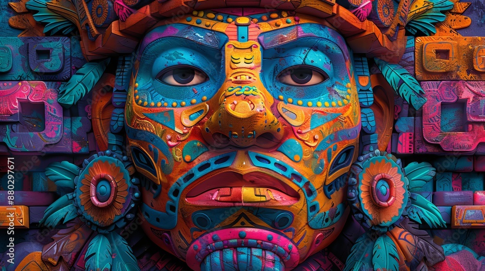 Fototapeta premium Colorful Mayan Mask Sculpture