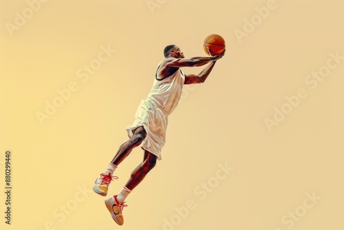 Dynamic Basketball Player in Action Mid Air Jump Shot Sports Concept for Posters