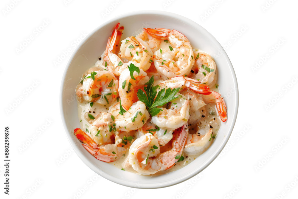 Creamy garlic shrimp isolated on transparent background Creamy garlic shrimp isolated on transparent background