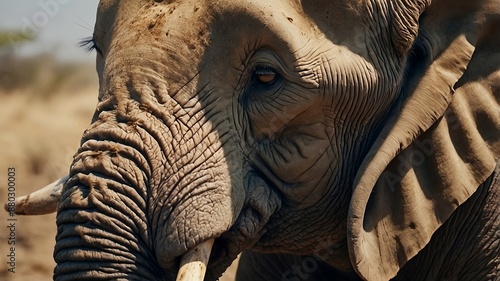 Here a face of this elephant is reflected and its eyes and skin folds are clearly visible. photo