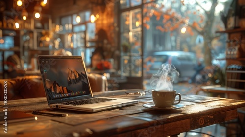 A content writer typing on a laptop at a snug coffee shop