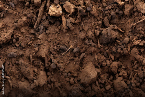 Processed collage of underground brown soil layer material texture. Background for banner