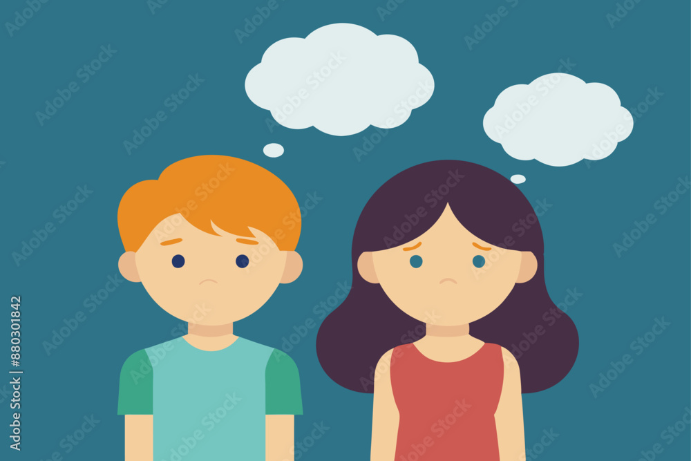 boy and girl with talk bubble mental depressed vector illustration boy and girl with talk bubble mental depressed vector illustration